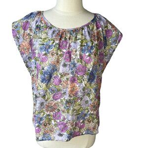 Tommy Hilfiger Shirt Womens Large Purple Pink Floral Light Weight